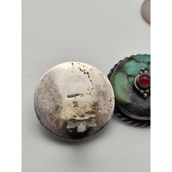 Schlecht Sterling Earrings Spiderweb Turquoise & Carnelian - Picture 5 of 7